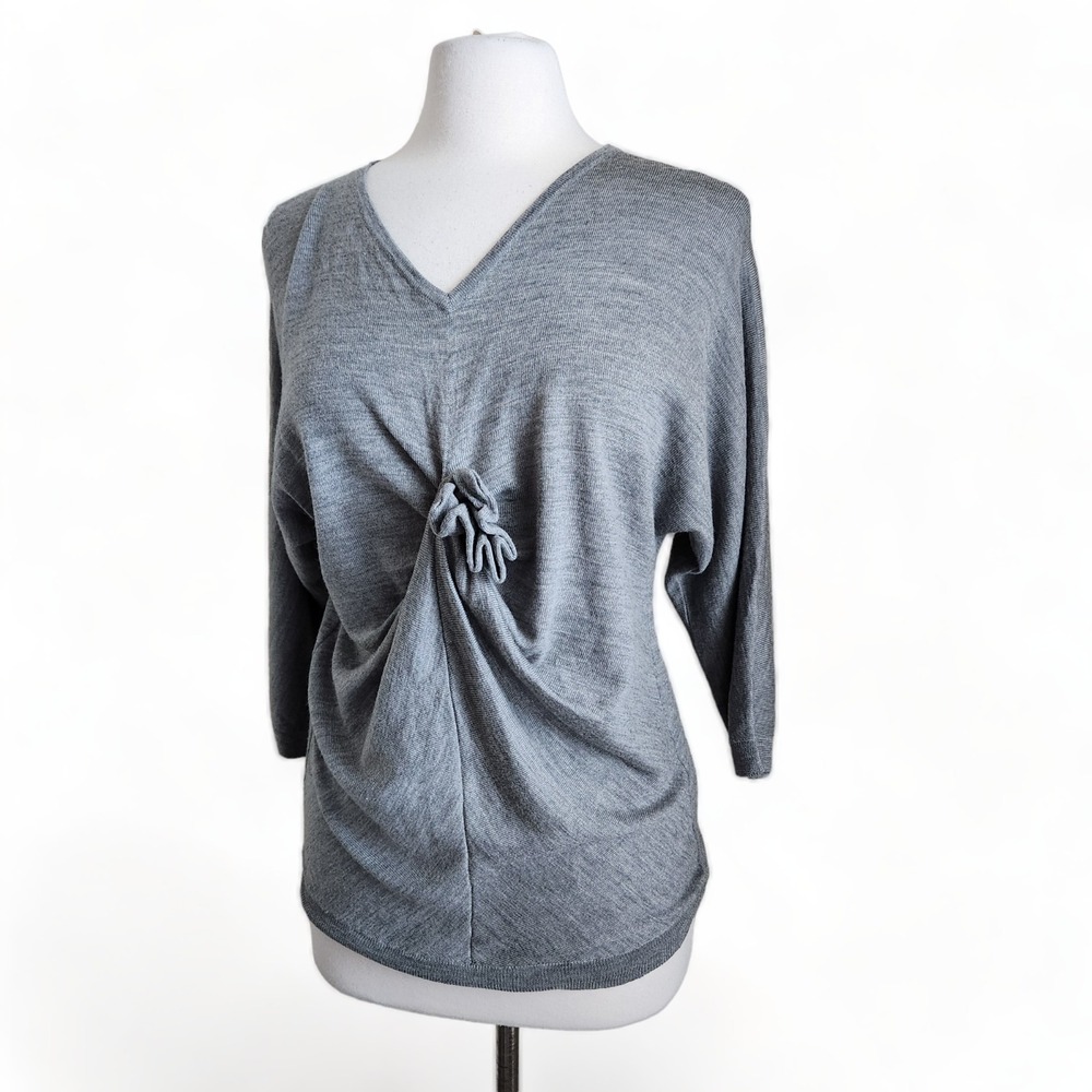 Garnet‎ Hill Women 100% Merino Wool Sweater Top Women Size M Gray 3/4 Sleeves